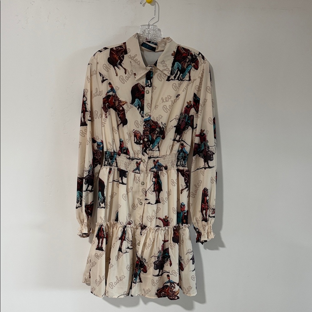 Elegant Cream Equestrian Print Dress